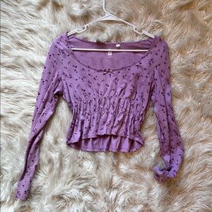 cute long sleeve, semi cropped floral shirt